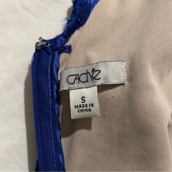 Cache women blue sleeveless lace Bodycon dress beaded sequins small EUC lined - Picture 4 of 12